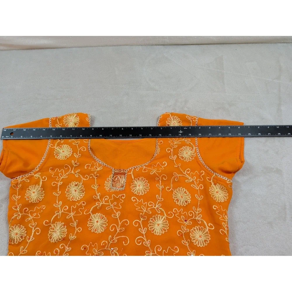 Traditional Embroidered 2-Piece Suit Vibrant‎ Orange Floral Sequin Tunic Set